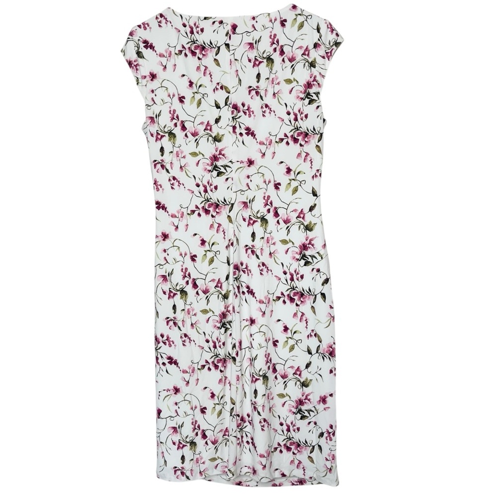 Lauren Ralph Lauren Floral V-Neck Faux Wrap Ruched Dress Size 12 - Picture 3 of 5